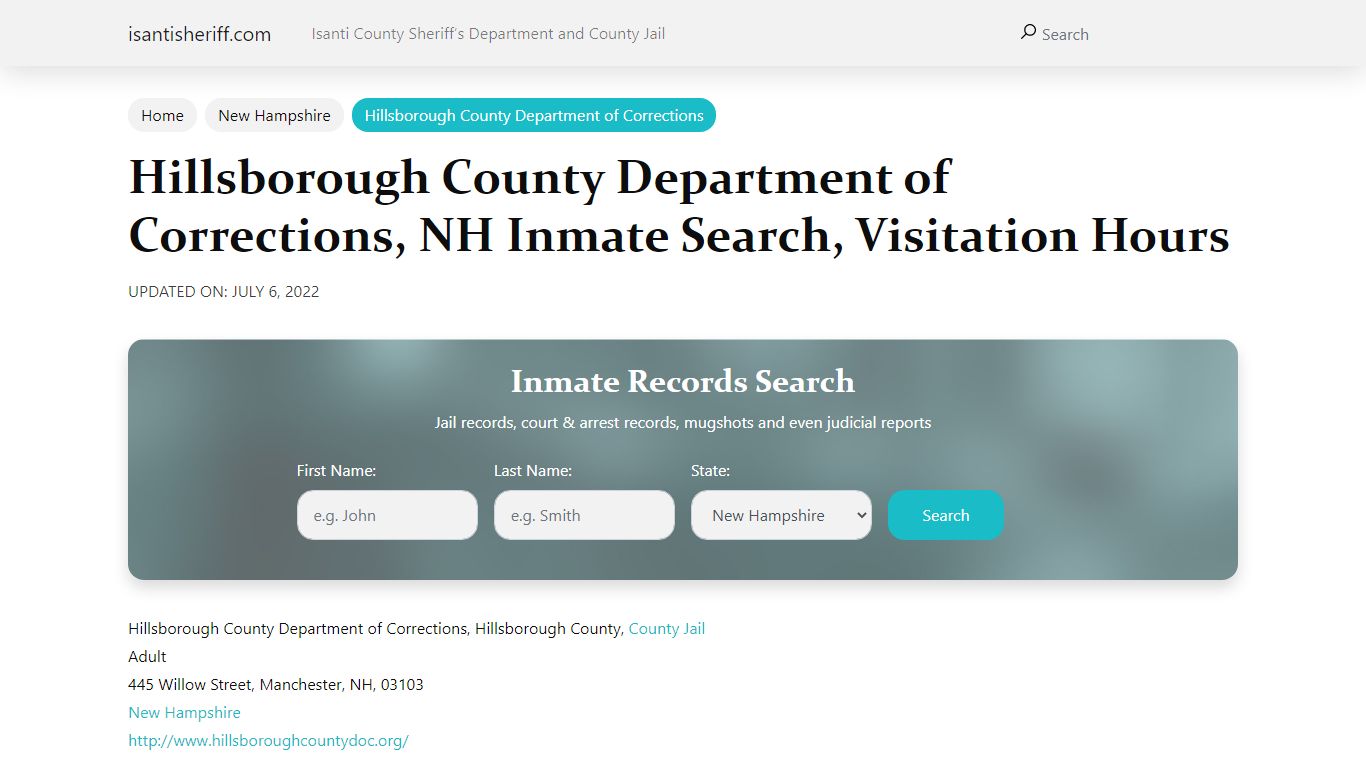 Hillsborough County Department of Corrections, NH Inmate Search ...